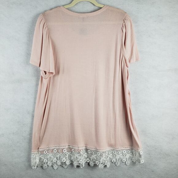 Lane Bryant 18/20 Crochet Lace Trim Blouse Pastel Pink Feminine Fairy Coquette - Picture 10 of 10